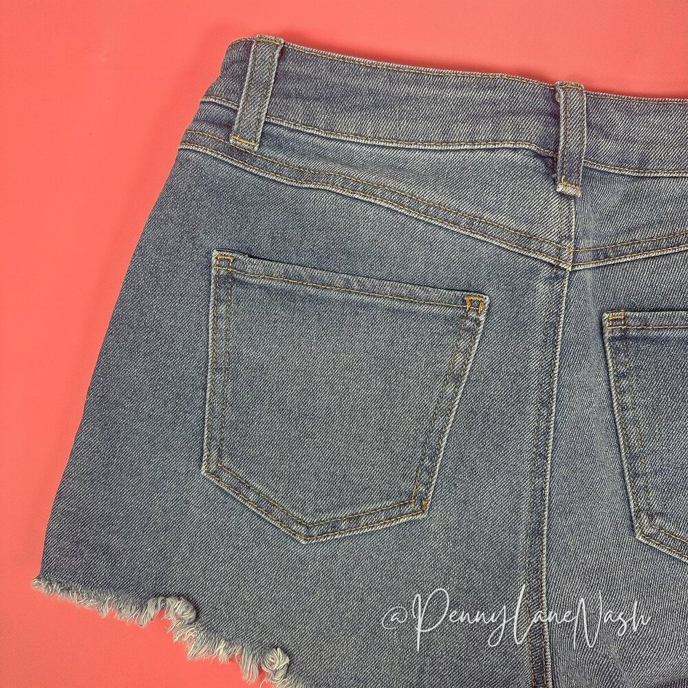 Sincerely Jules Distressed Raw Hem high Rise Denim Jean Shorts - Picture 5 of 7